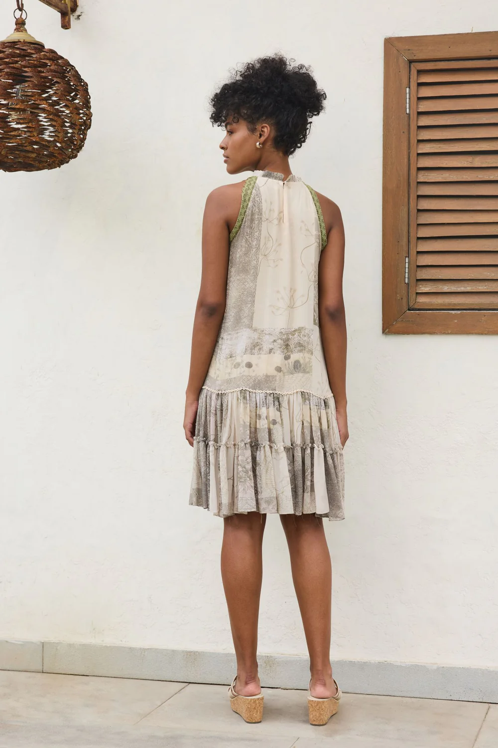 Ira Printed Embroidery Tier Dress
