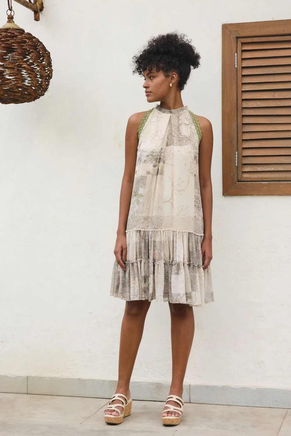 Ira Printed Embroidery Tier Dress
