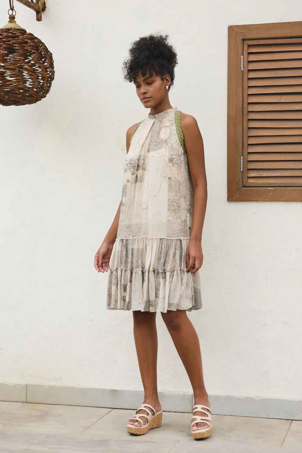 Ira Printed Embroidery Tier Dress
