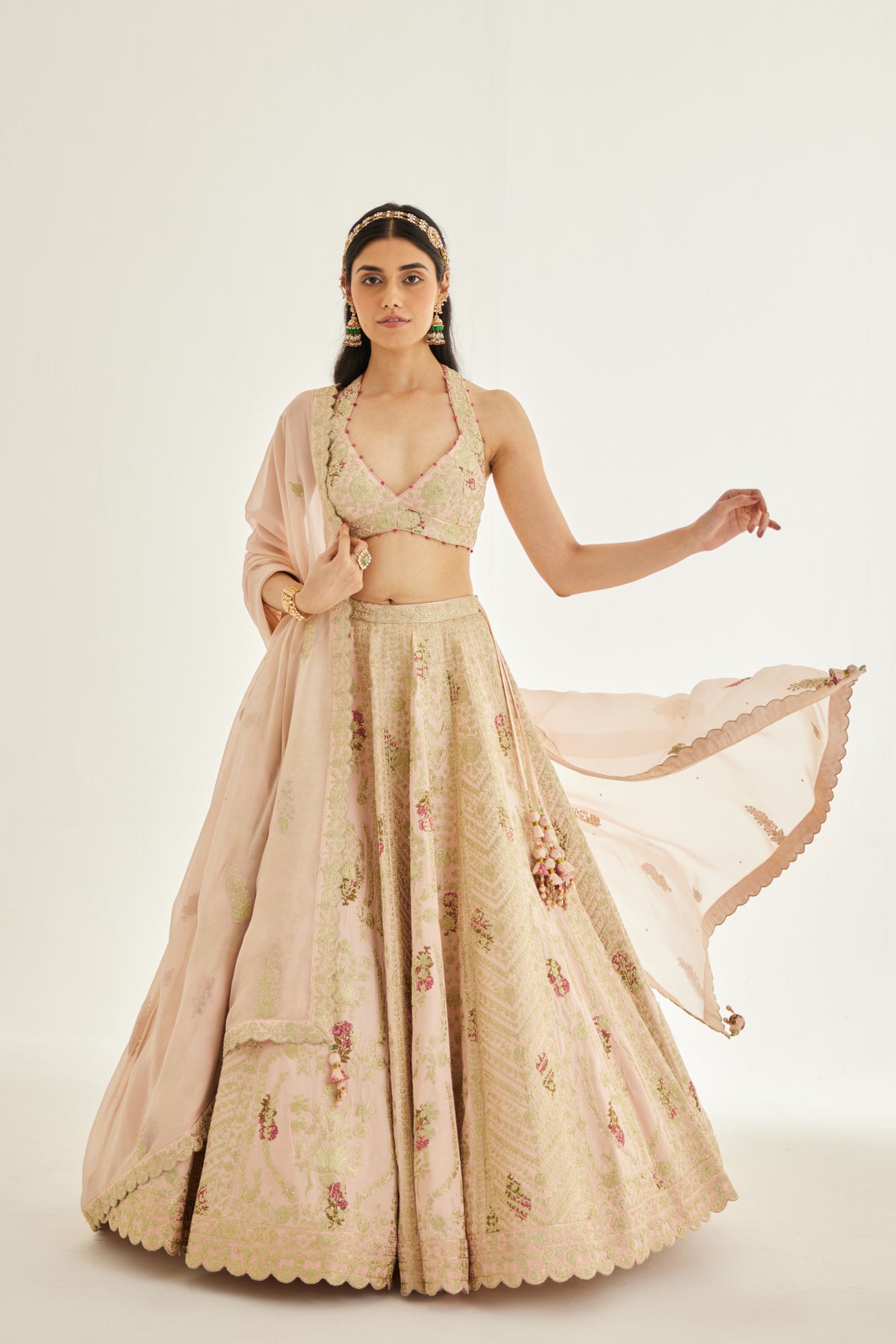 Shell Pink Raw Silk Lehenga Set