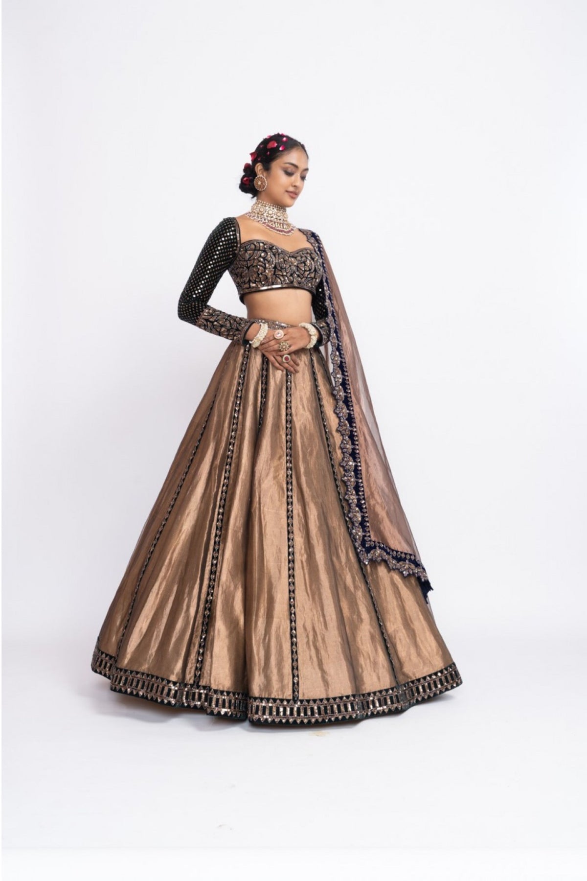 Deep green copper lehnga set