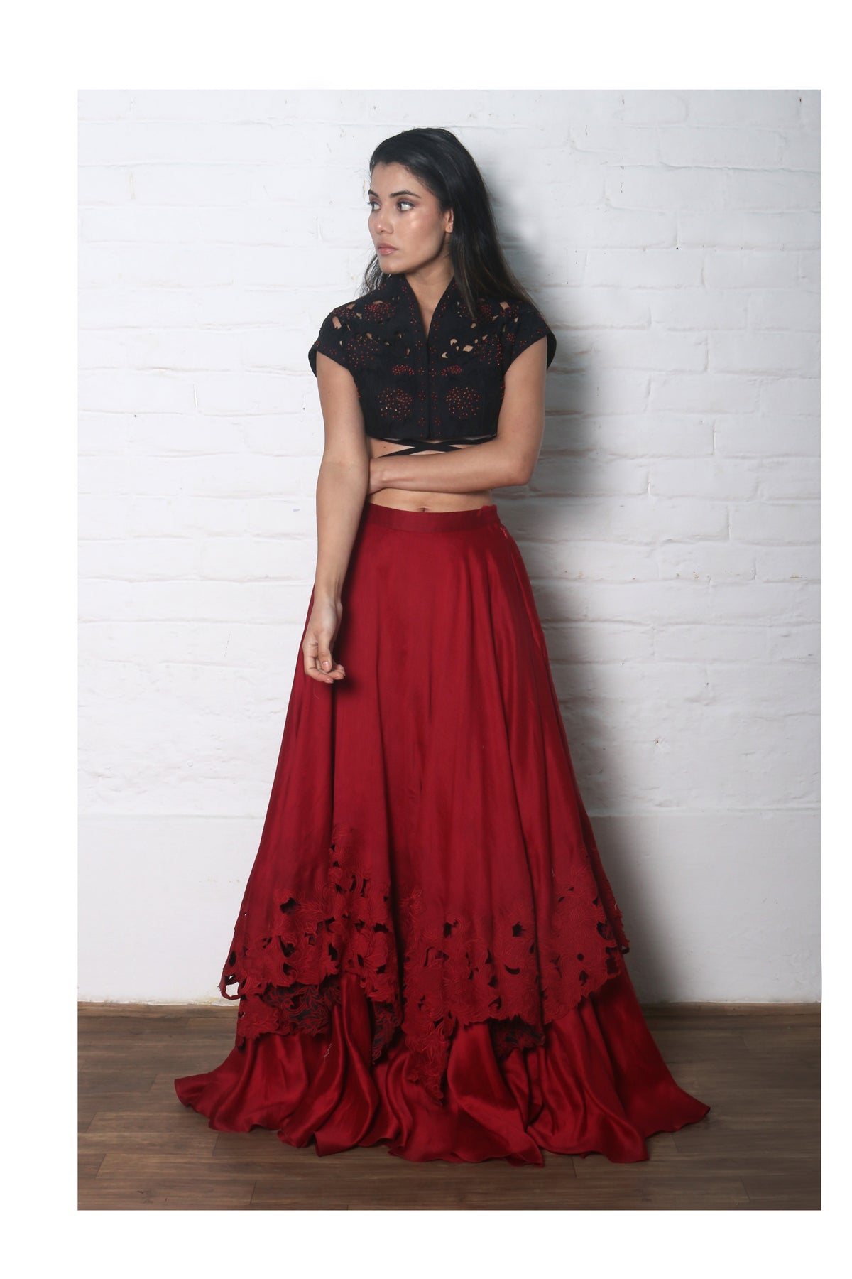 Red cutwork lehenga