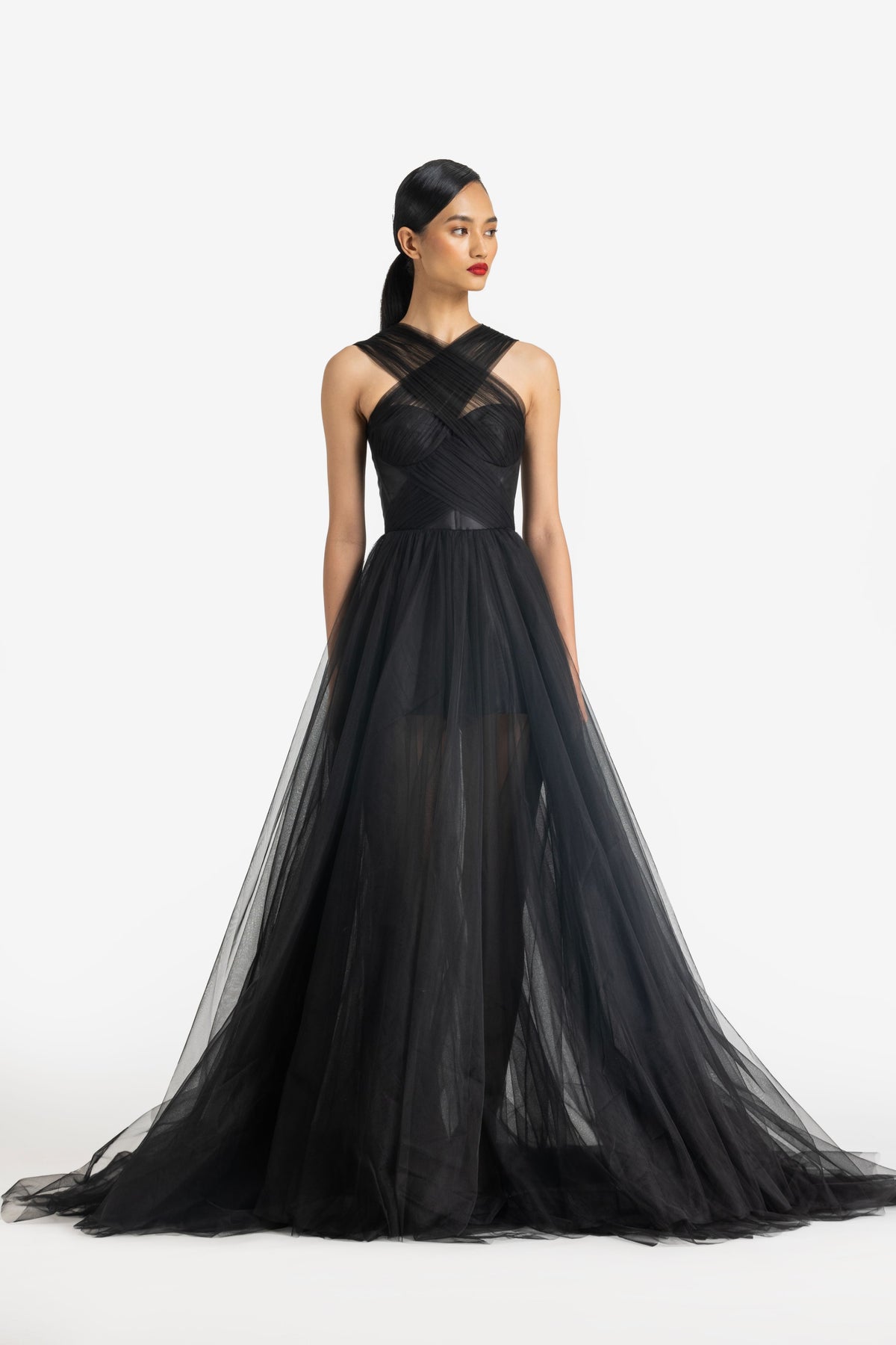 Crisscross Halternet Romper Gown