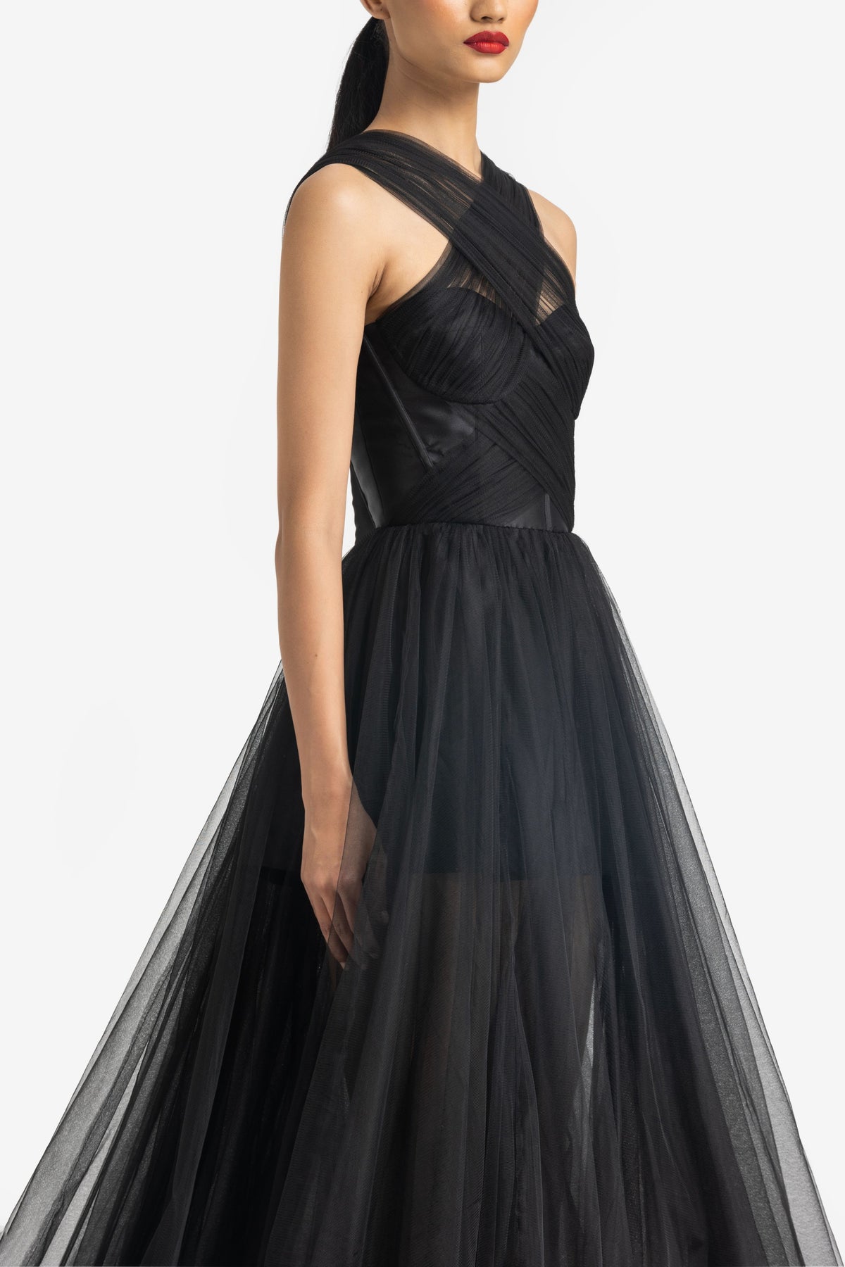 Crisscross Halternet Romper Gown