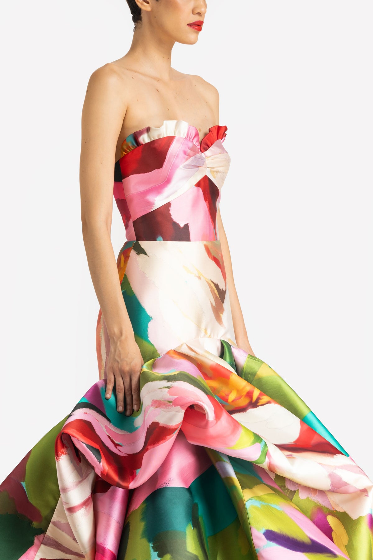 Strapless Balloon Hem Gown