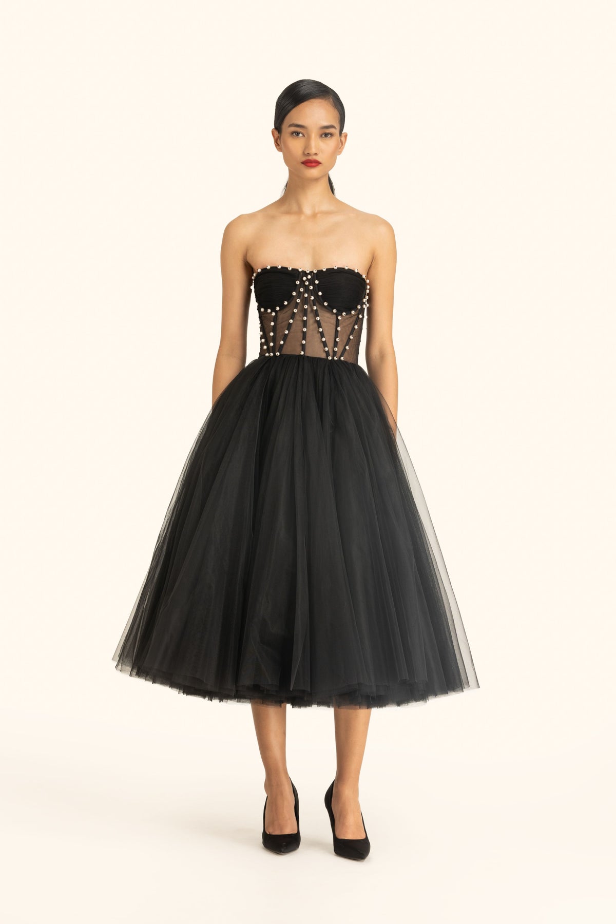 Strapless Tulle Midi Dress
