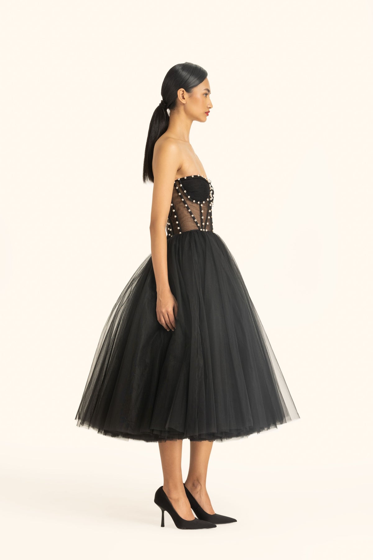 Strapless Tulle Midi Dress