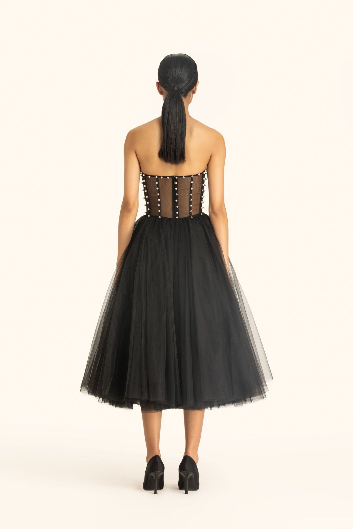 Strapless Tulle Midi Dress