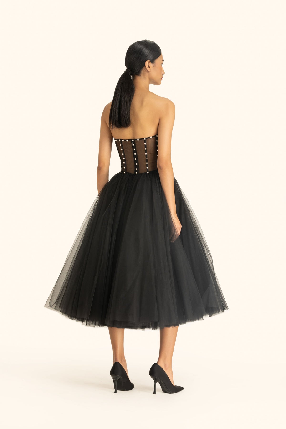 Strapless Tulle Midi Dress