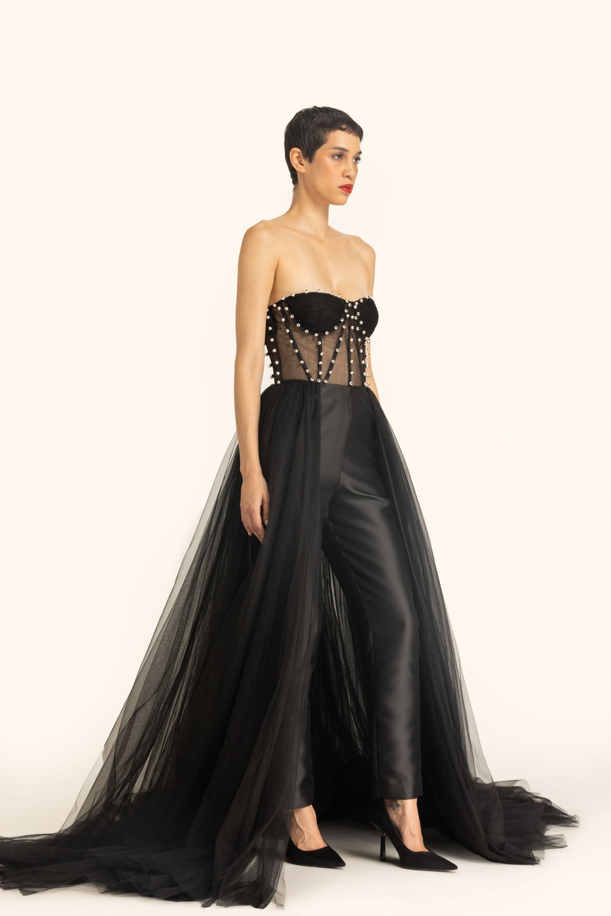 Corsetted Strapless Trail Jumpsuit