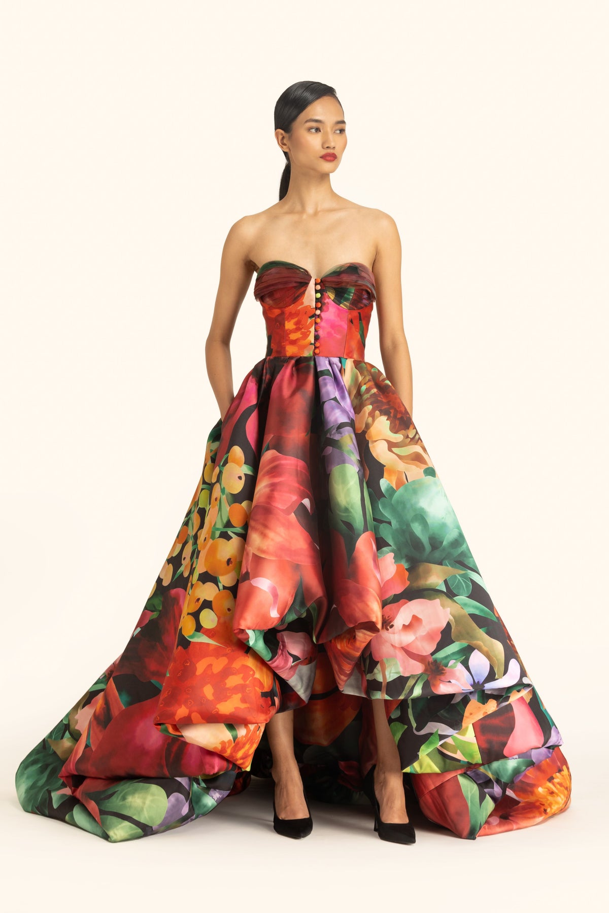 Strapless Balloon Hem Gown