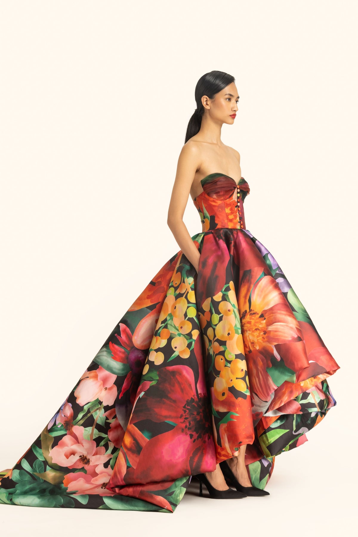 Strapless Balloon Hem Gown