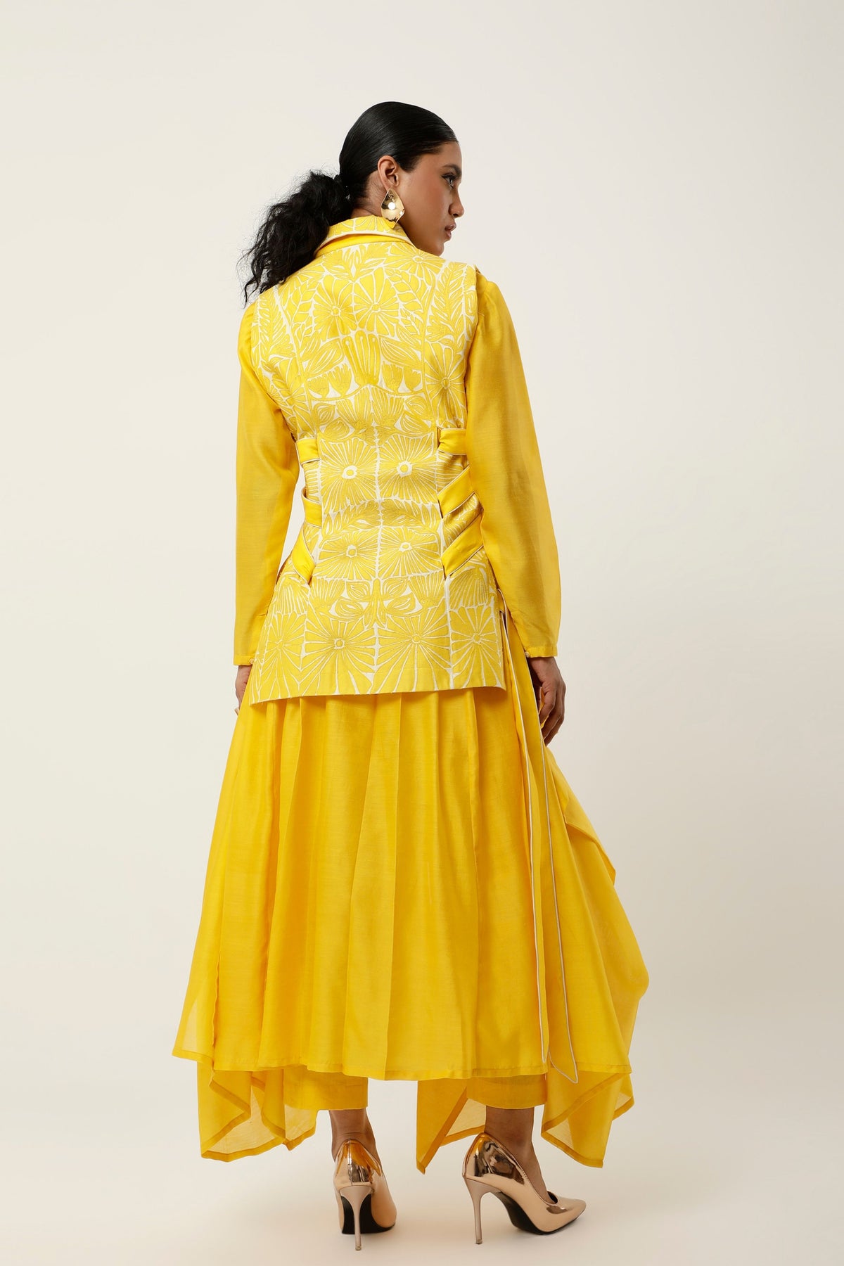 Yellow Cutwork Jacket Set