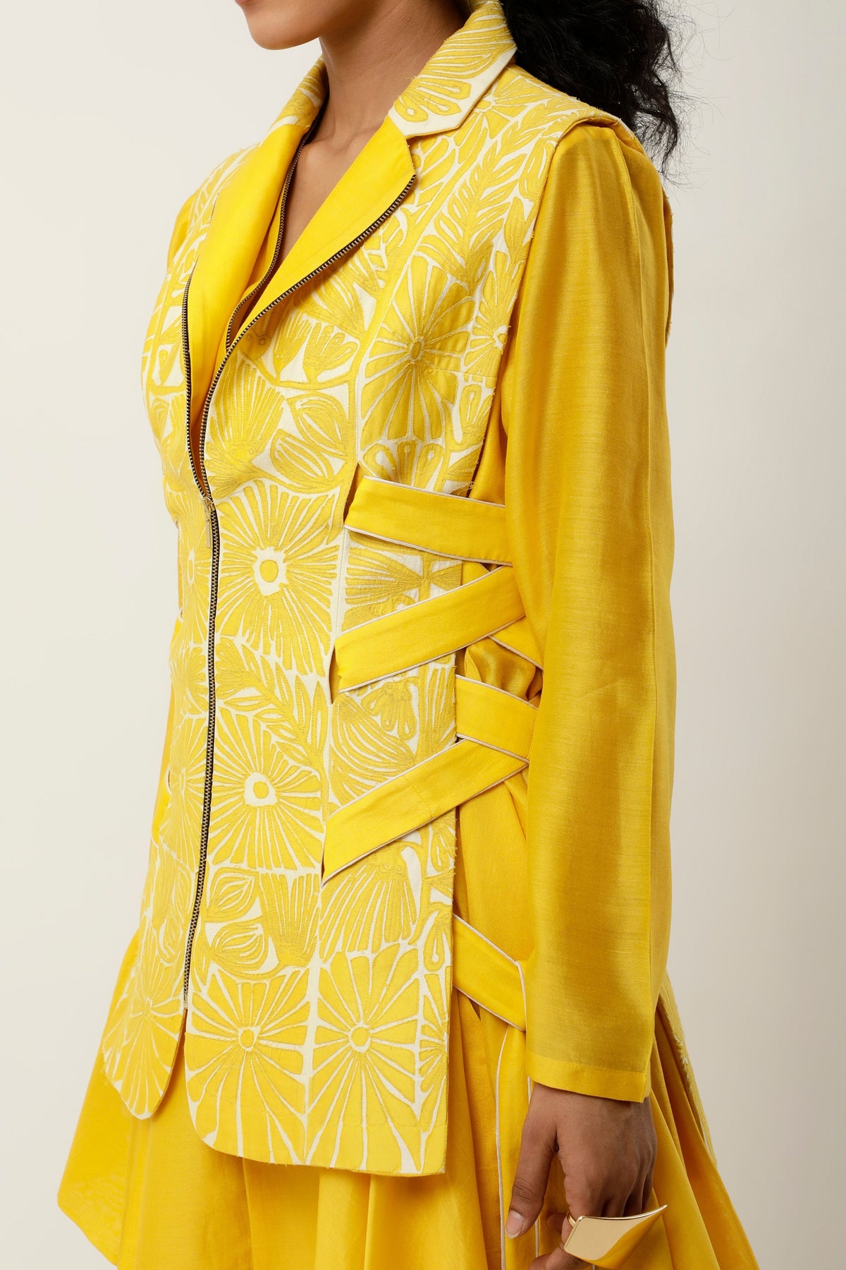 Yellow Cutwork Jacket Set