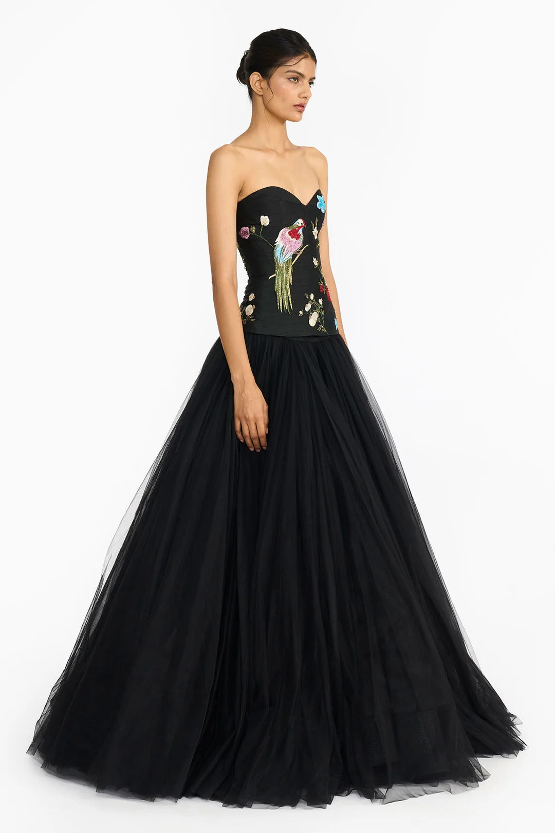 Black Chinoiserie Peplum Lehenga Set