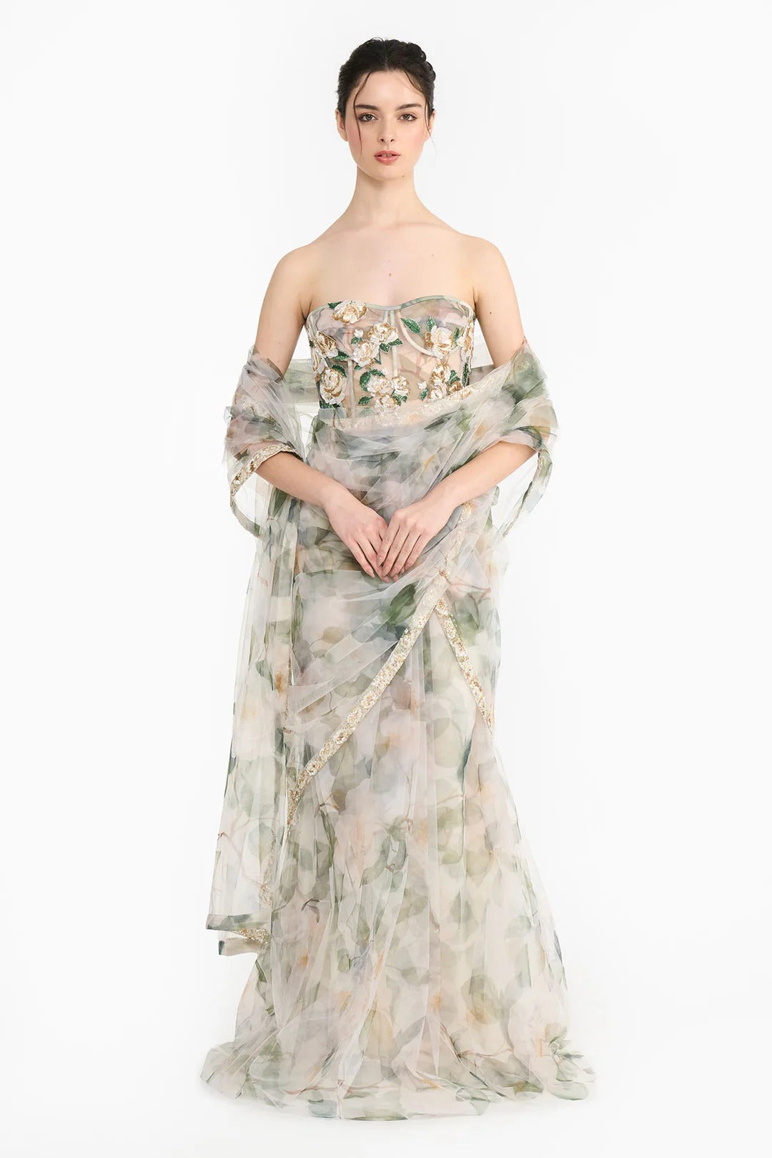 White Indian Rose Draped Saree
