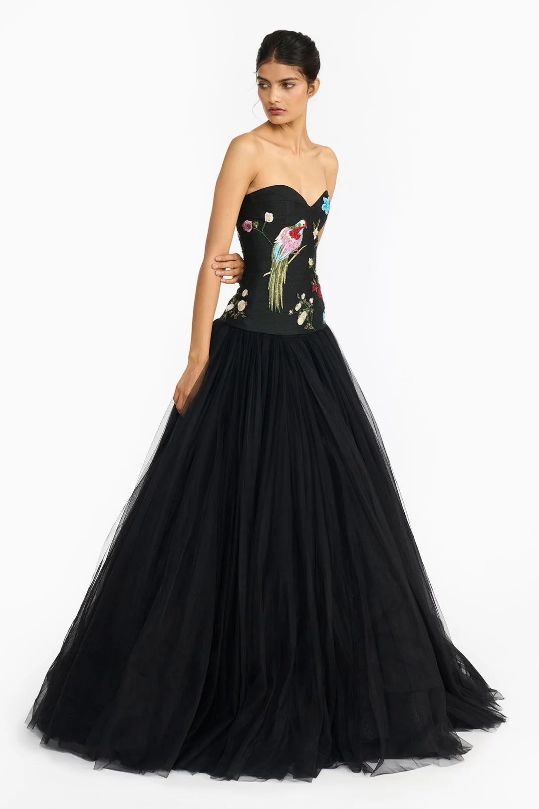 Black Chinoiserie Peplum Lehenga Set