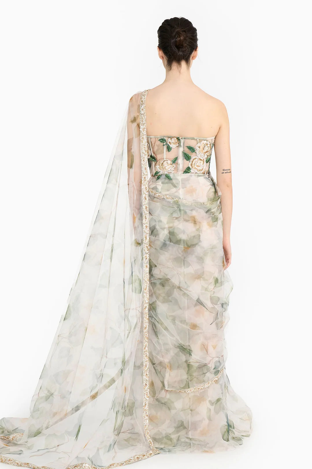 White Indian Rose Draped Saree
