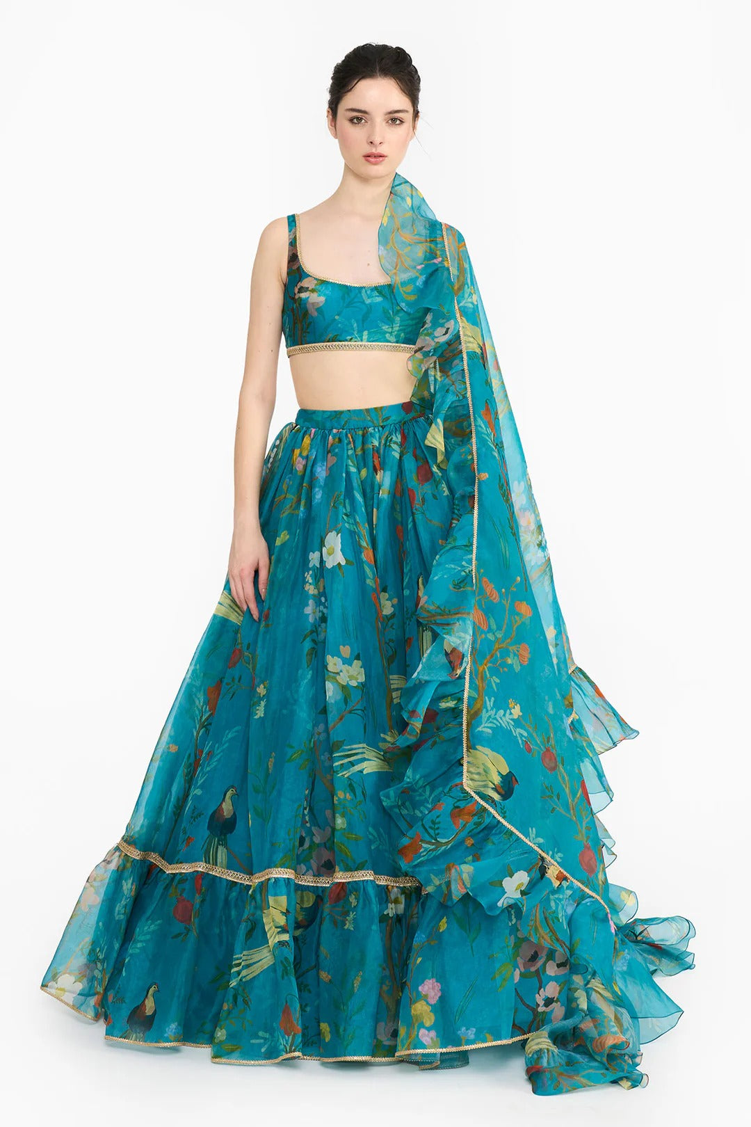 Turquoise Chinoiserie Lehenga Set
