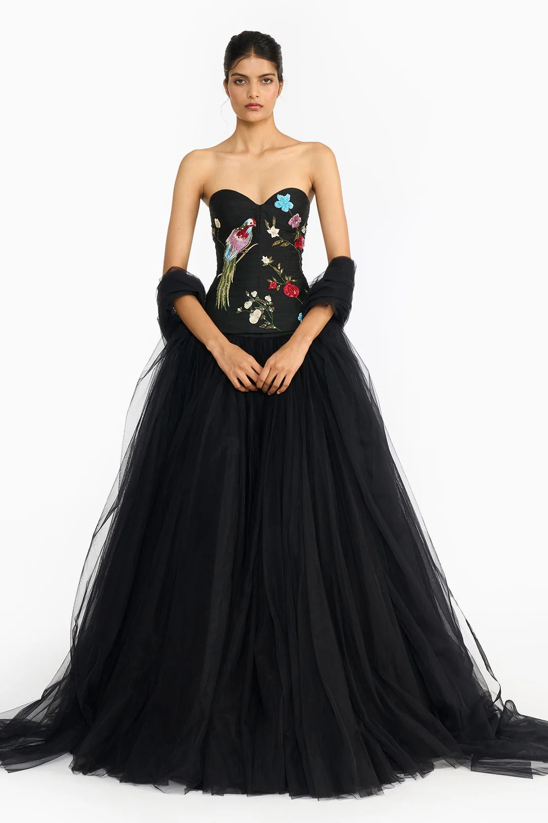 Black Chinoiserie Peplum Lehenga Set