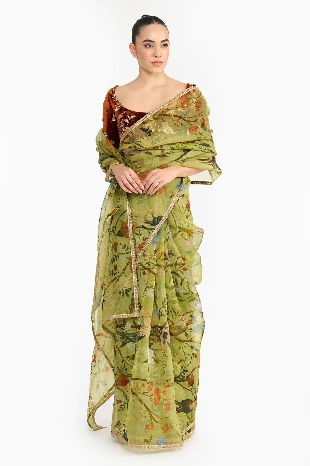 Green Chinoiserie Saree Set