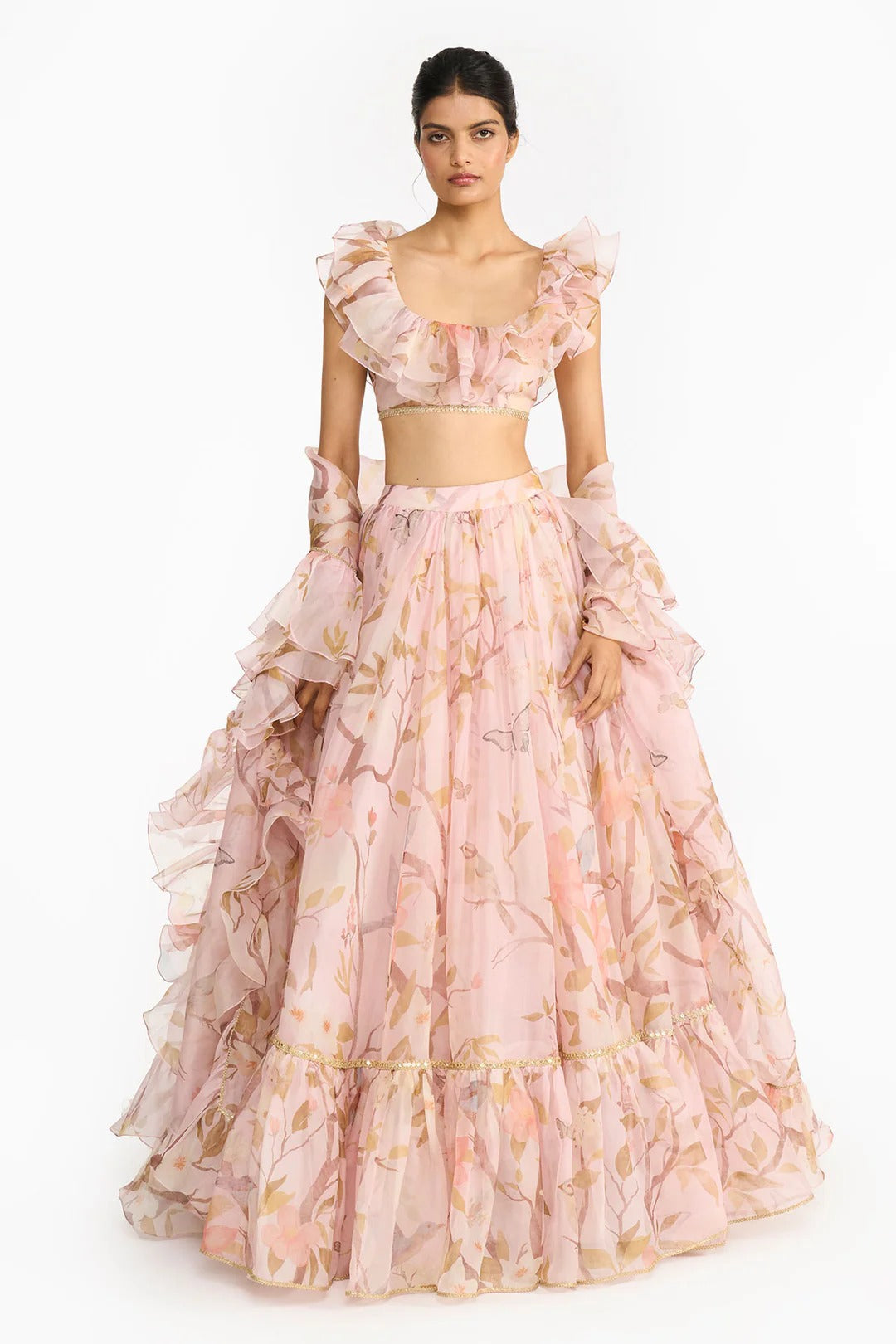 Light Pink Chinoiserie Ruffled Lehenga Set