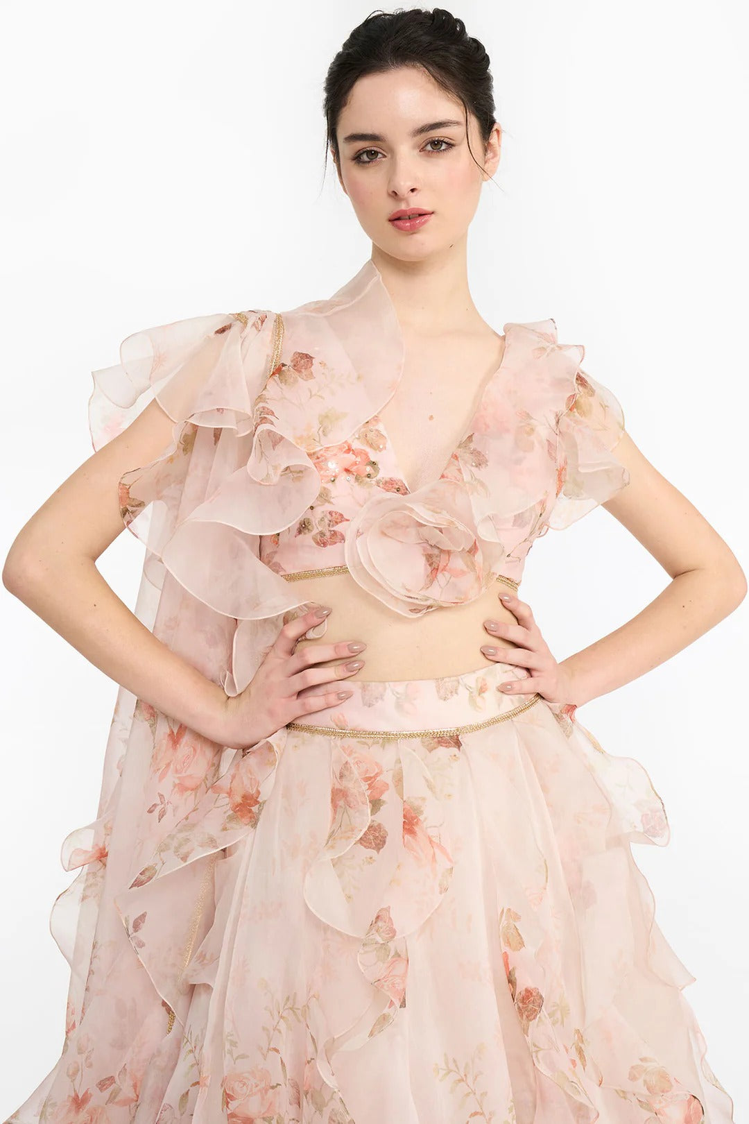 Pink Vintage Rose Lehenga Set