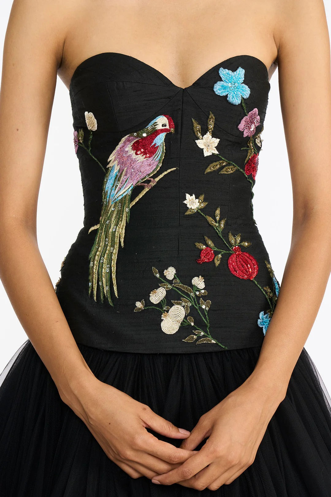 Black Chinoiserie Peplum Lehenga Set