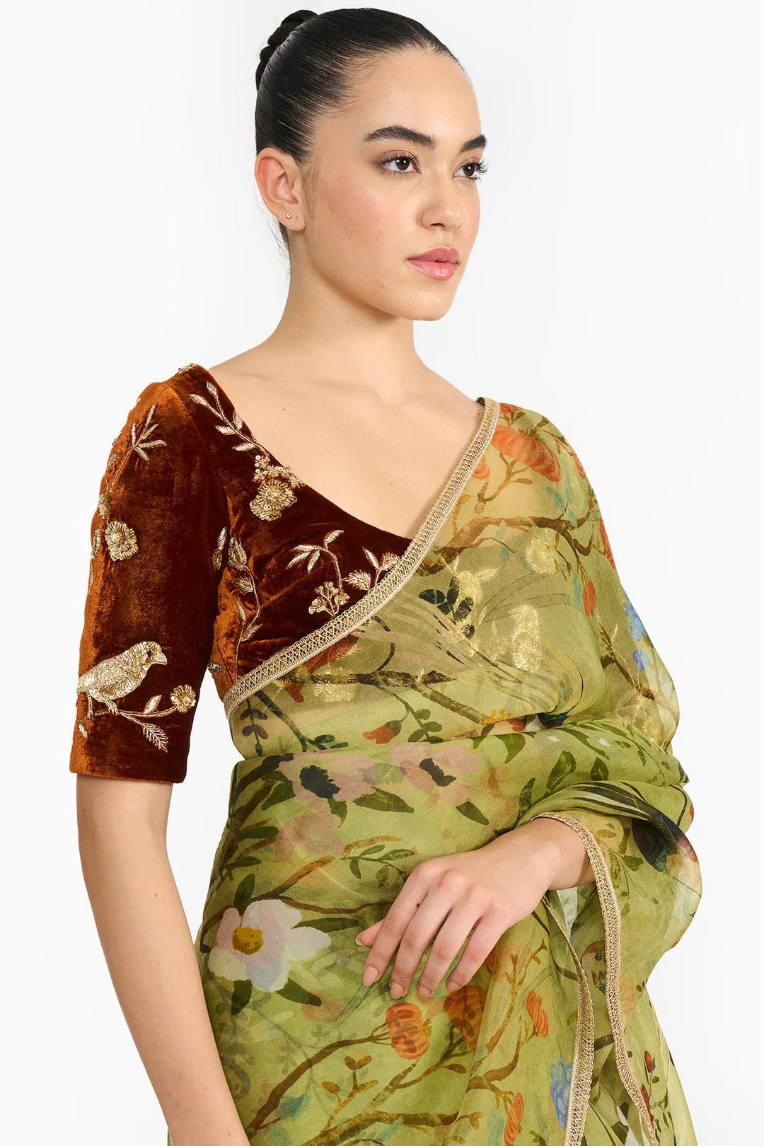Green Chinoiserie Saree Set