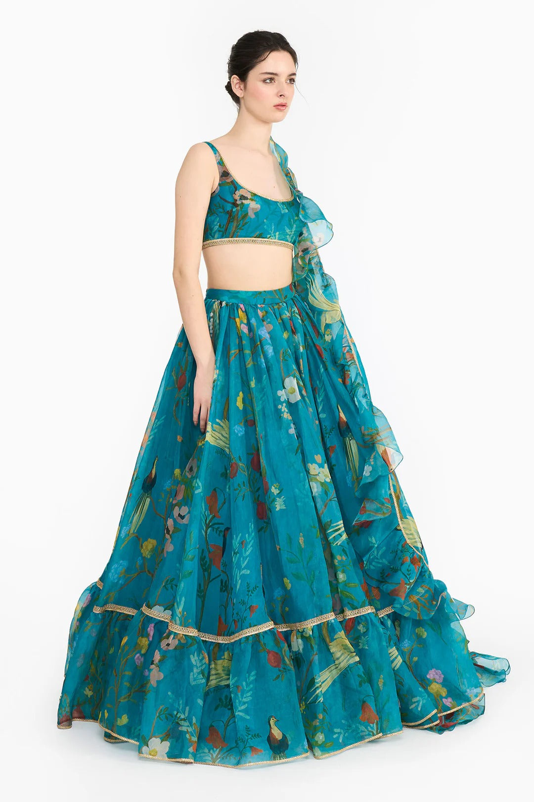 Turquoise Chinoiserie Lehenga Set