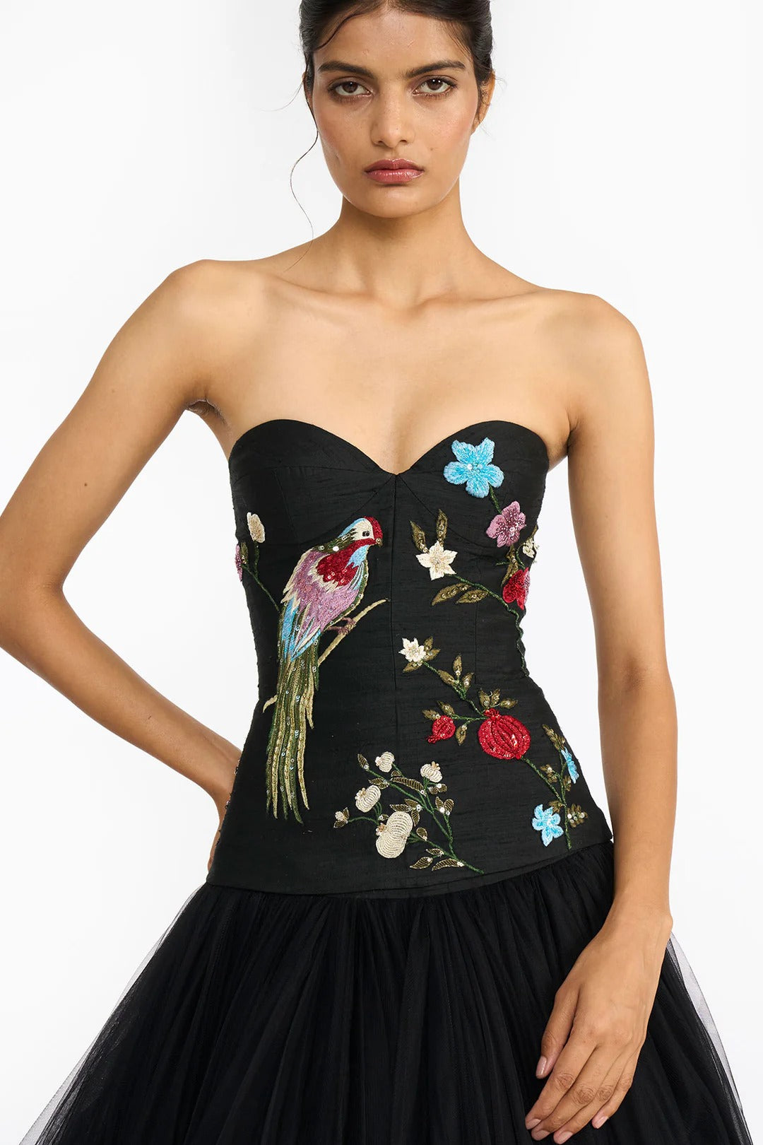 Black Chinoiserie Peplum Lehenga Set