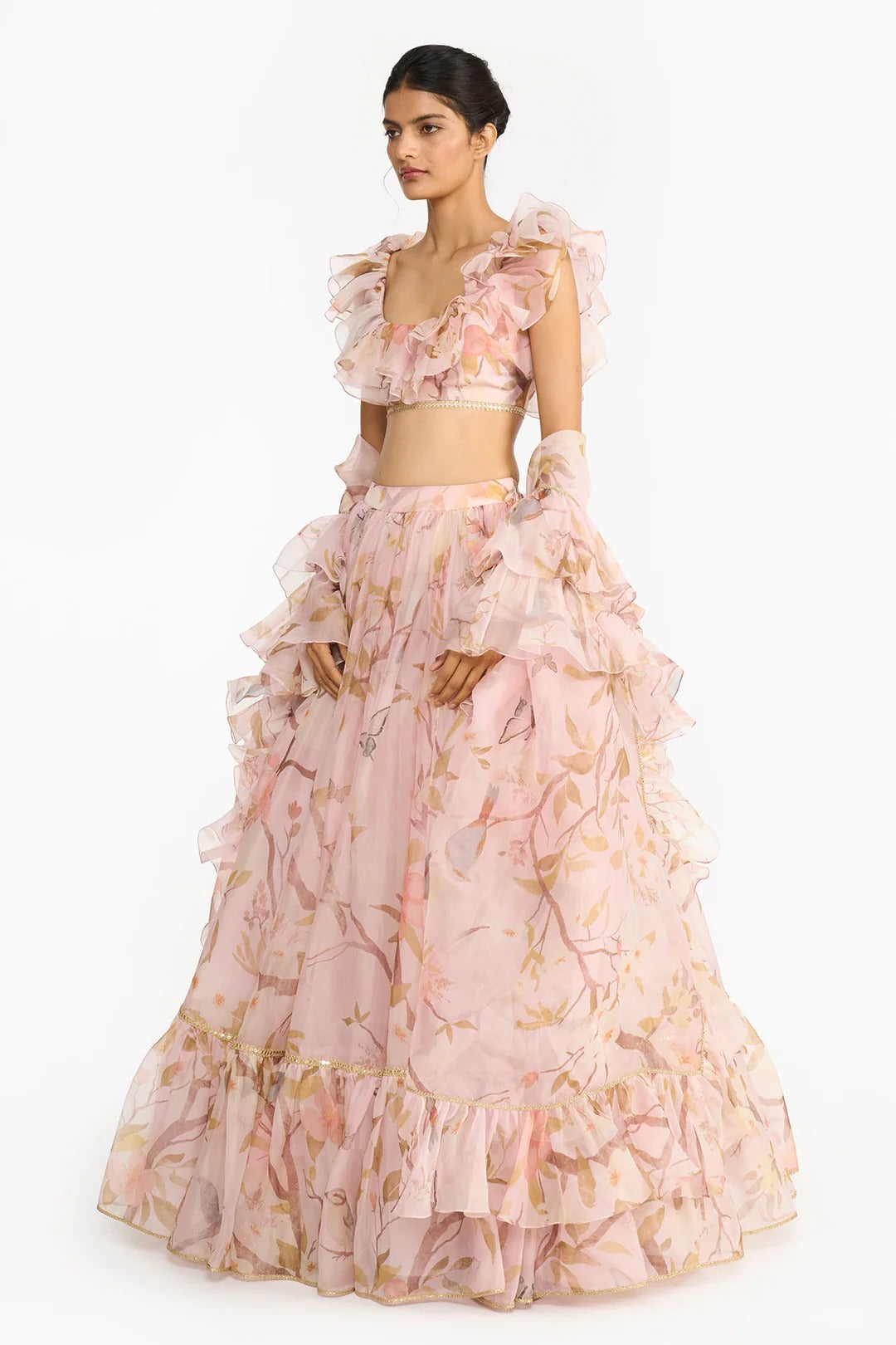 Light Pink Chinoiserie Ruffled Lehenga Set
