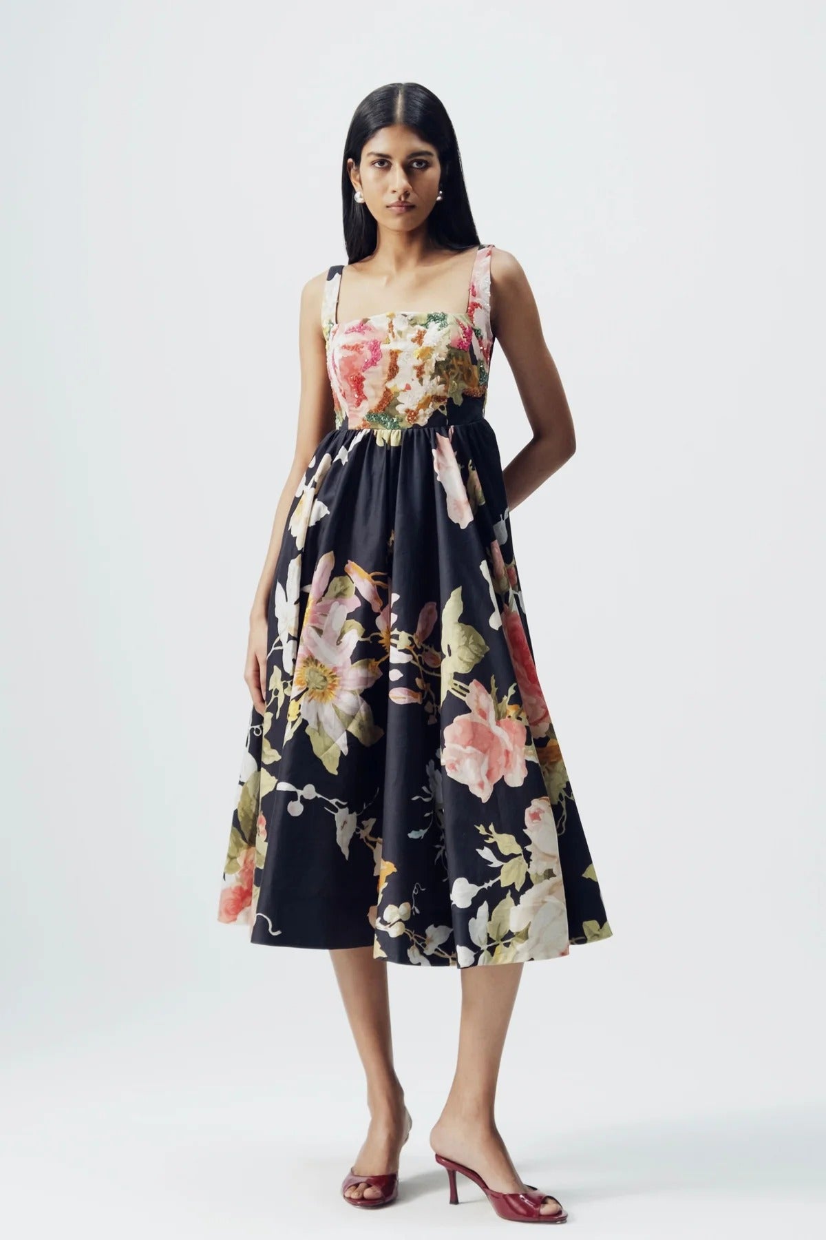 Carmine Embroidered Dress