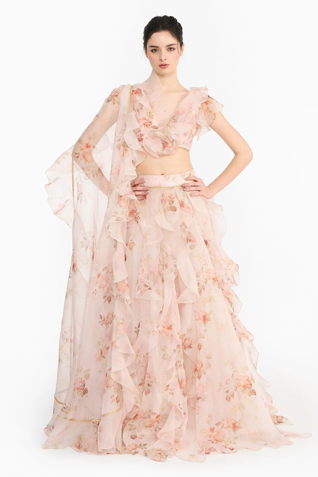 Pink Vintage Rose Lehenga Set