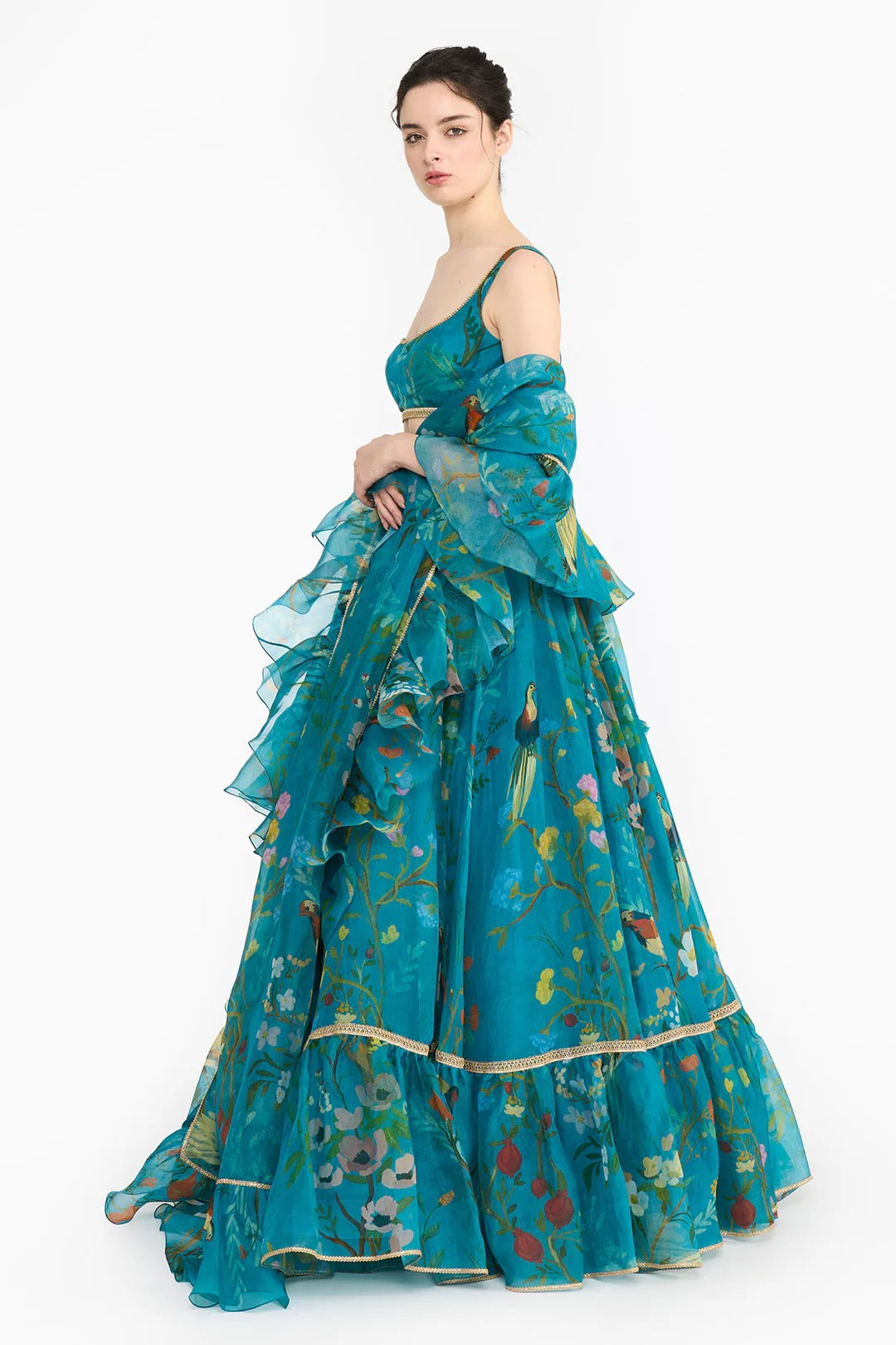 Turquoise Chinoiserie Lehenga Set