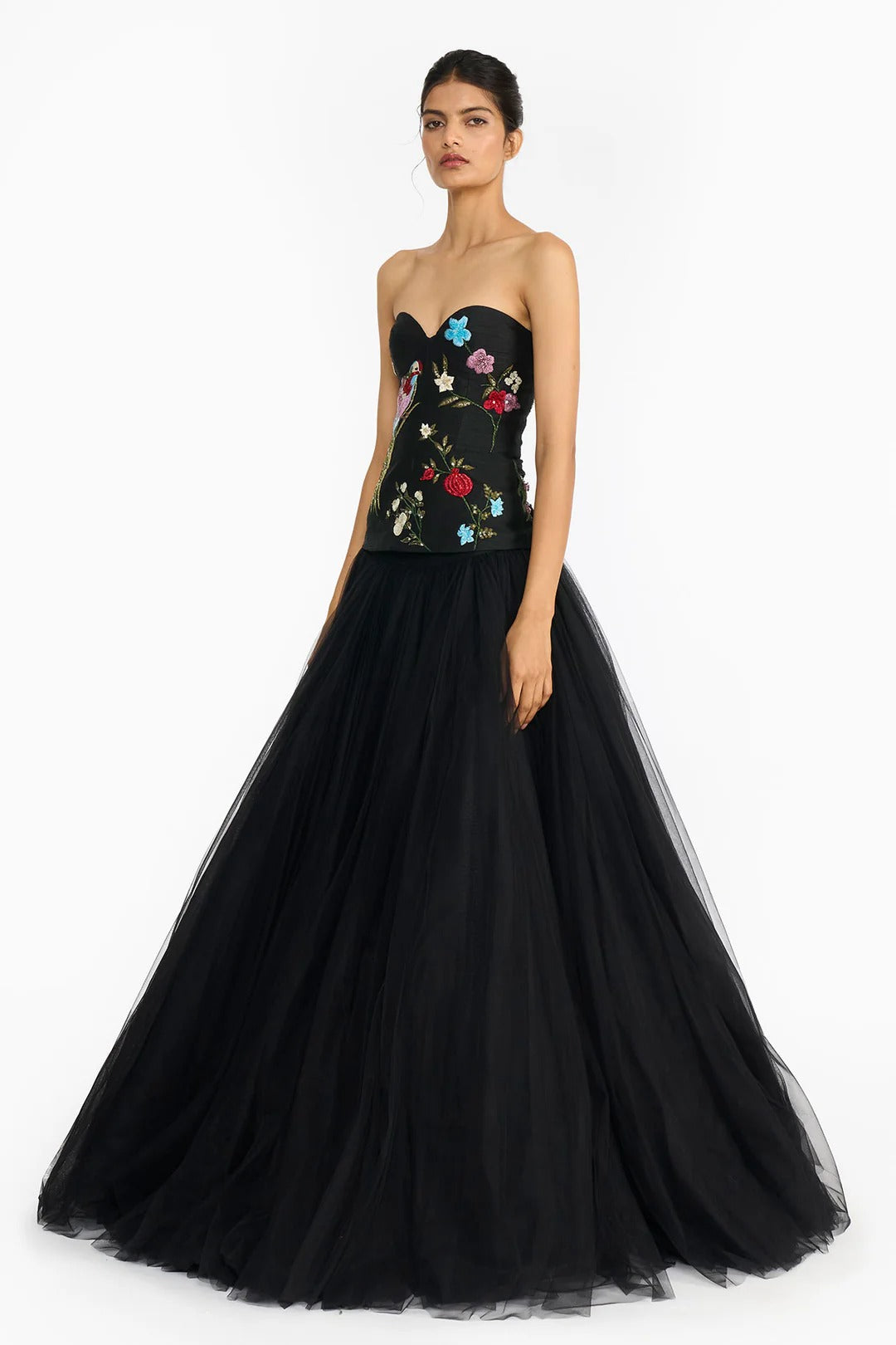Black Chinoiserie Peplum Lehenga Set