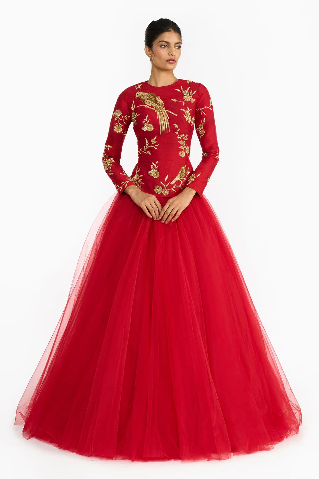 Red Chinoiserie Lehenga Set