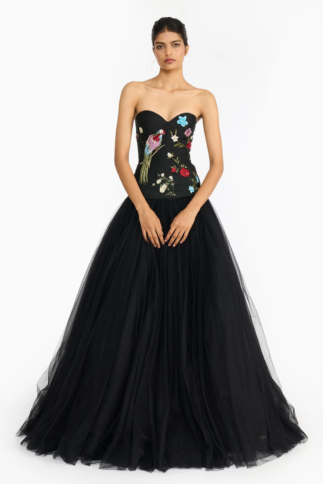 Black Chinoiserie Peplum Lehenga Set