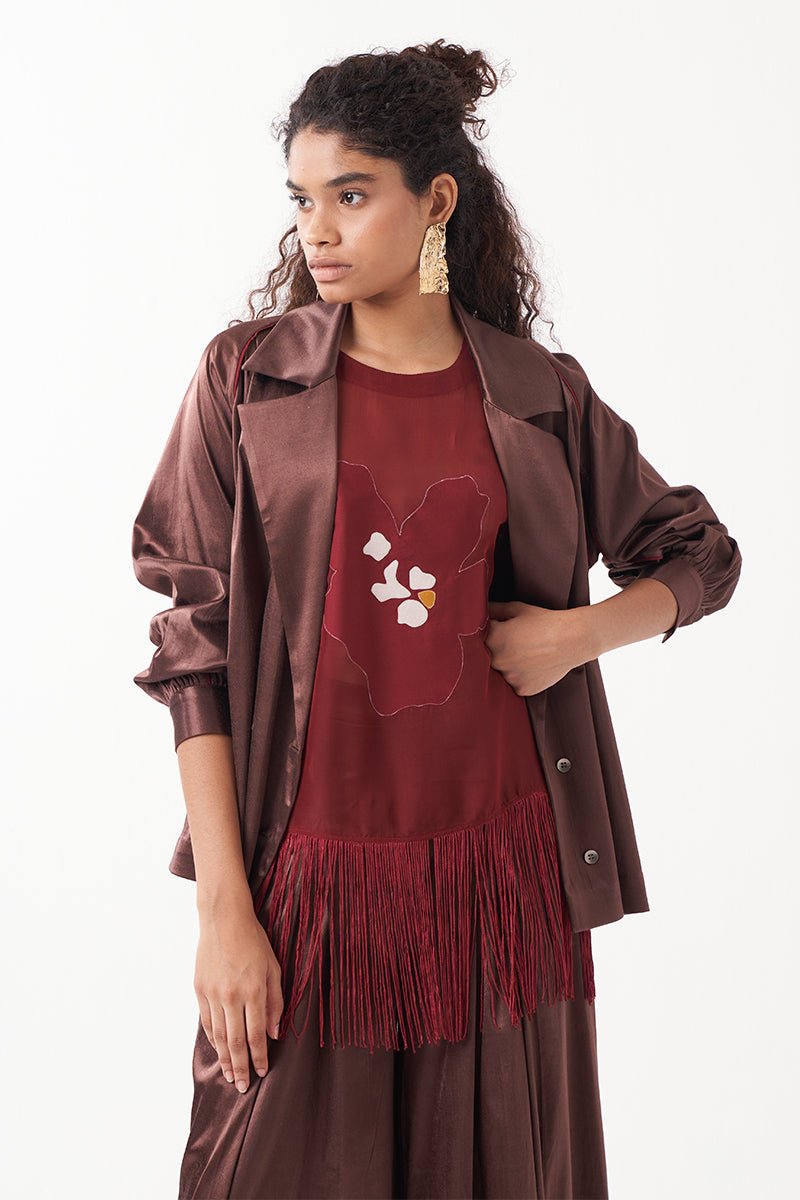 Floral Applique Fringe Top