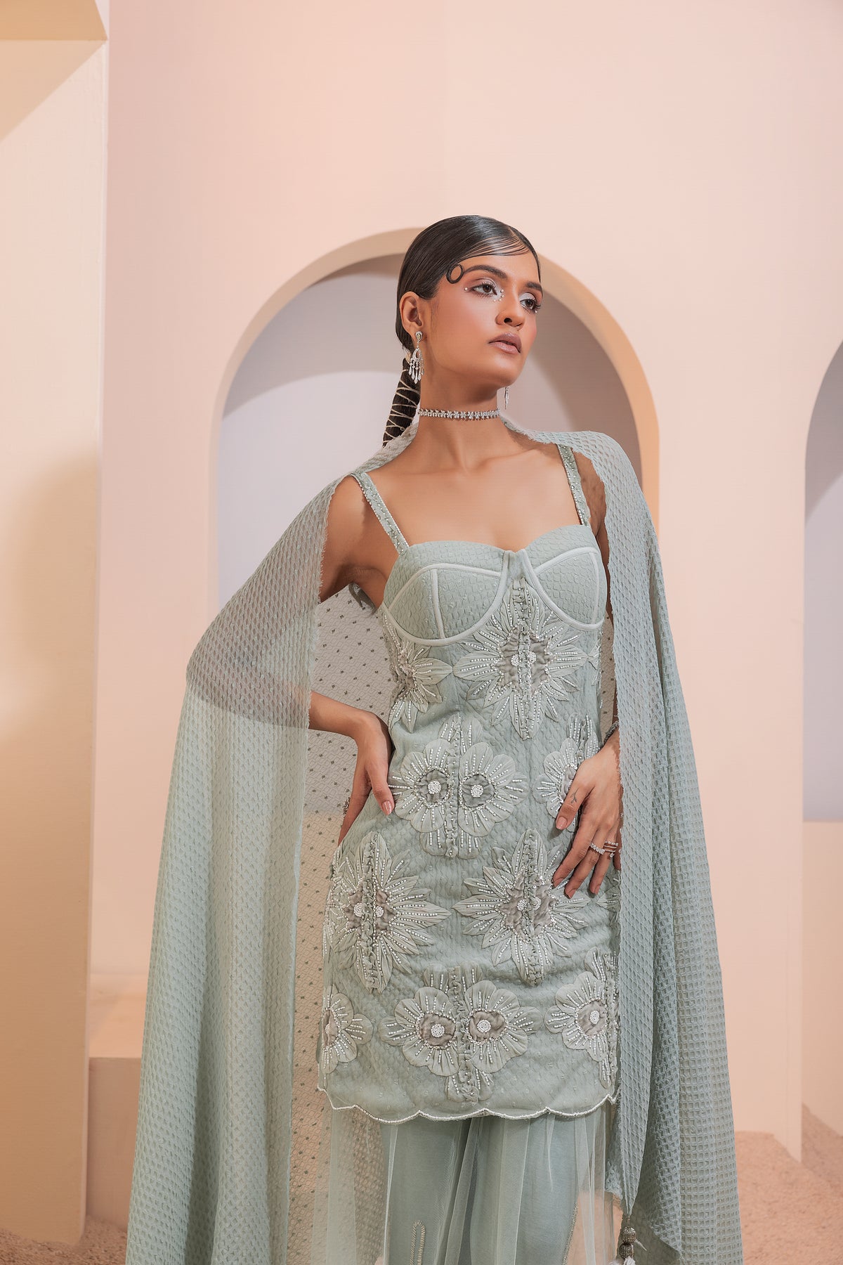 Mint Daisy Sharara Set