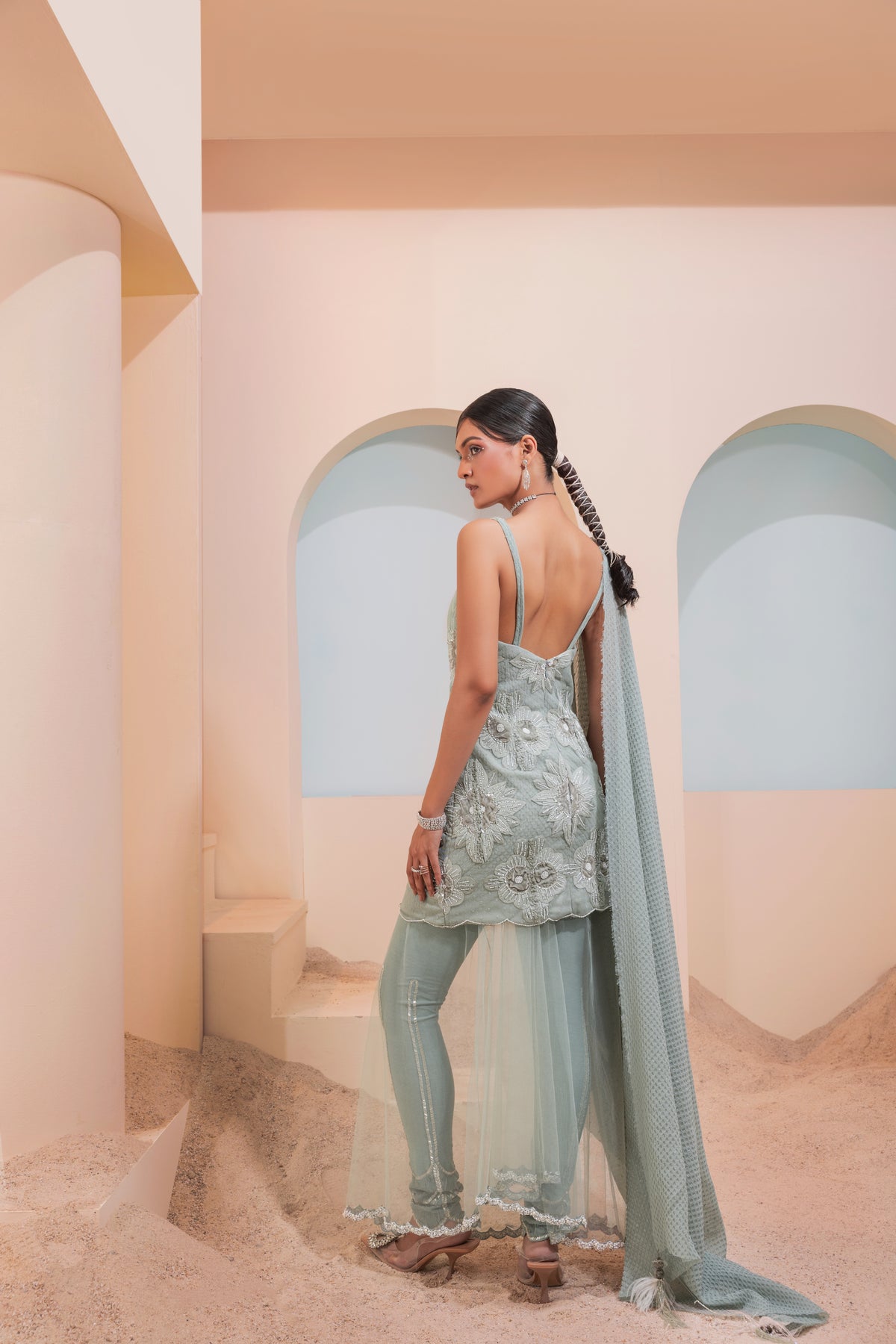 Mint Daisy Sharara Set