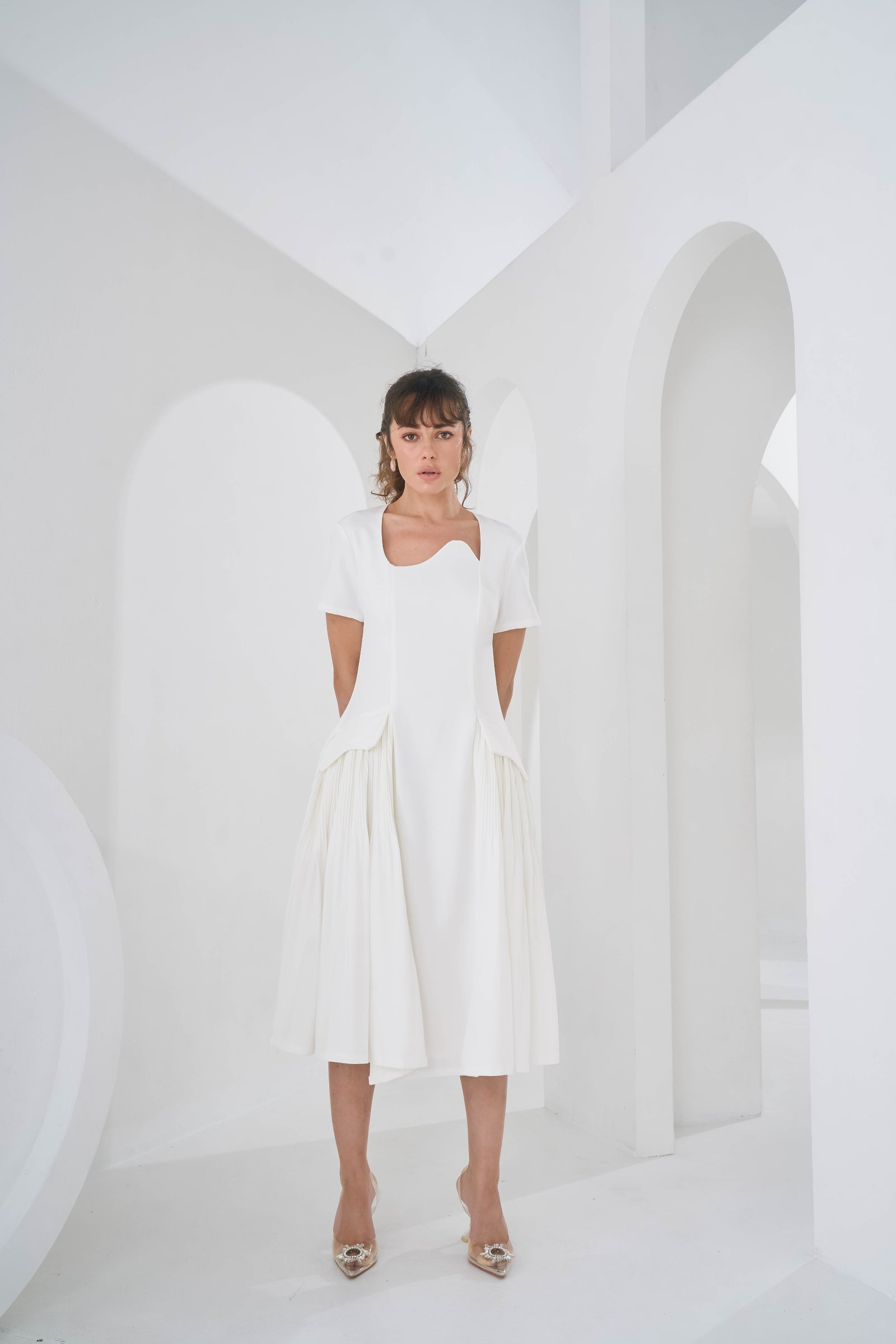pleats by aruni dress Powder Blue Pleated Polyester One-Shoulder Draped Dress Design by Pleats By Aruni at Pernia's Pop Up Shop 2026