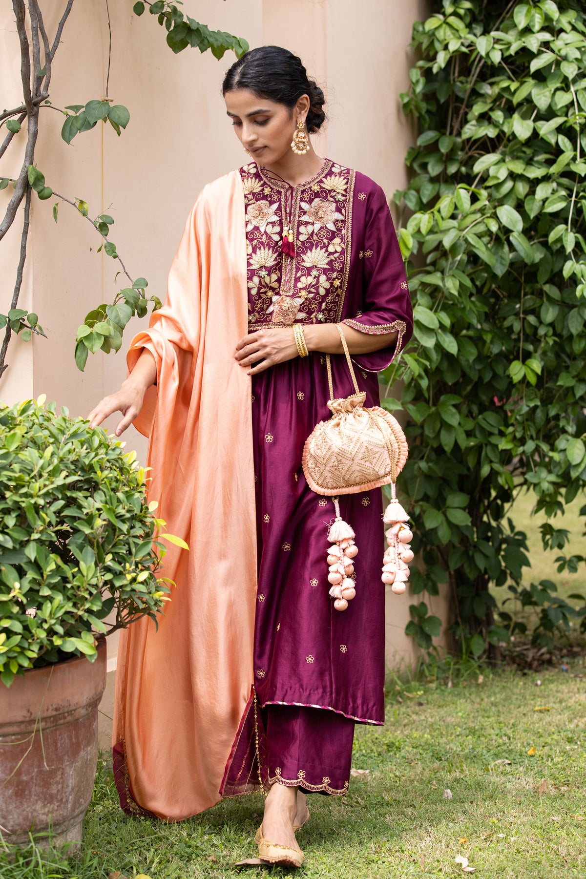 Leela Heritage Peach Potli Bag