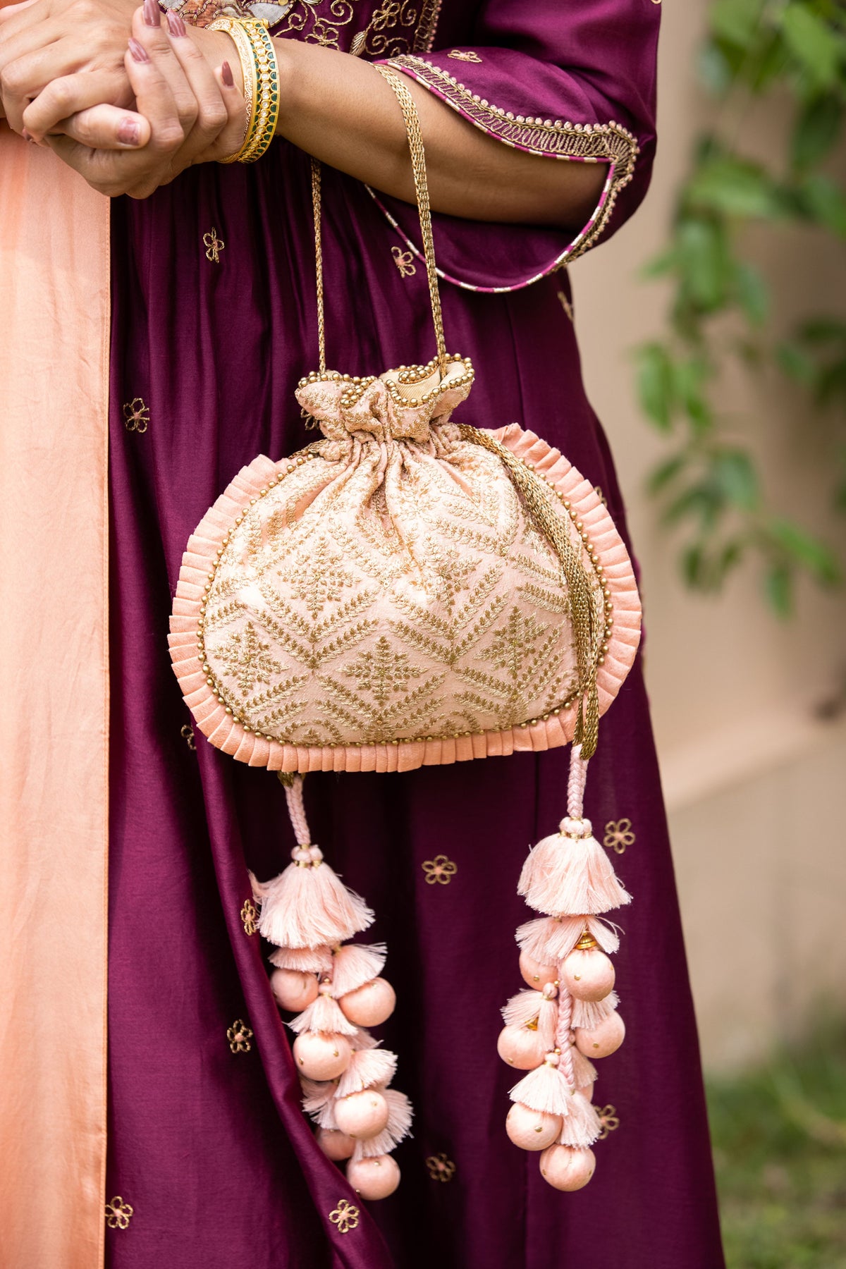 Leela Heritage Peach Potli Bag