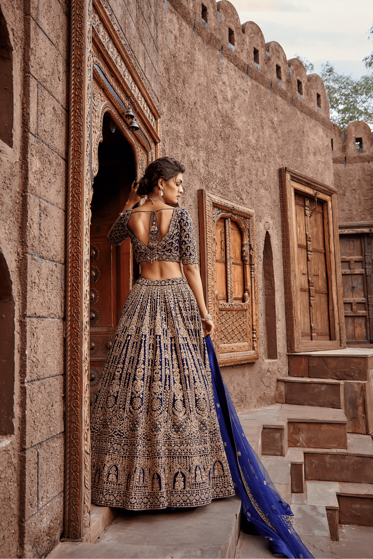 Navy Velvet Lehenga Set Dori Work