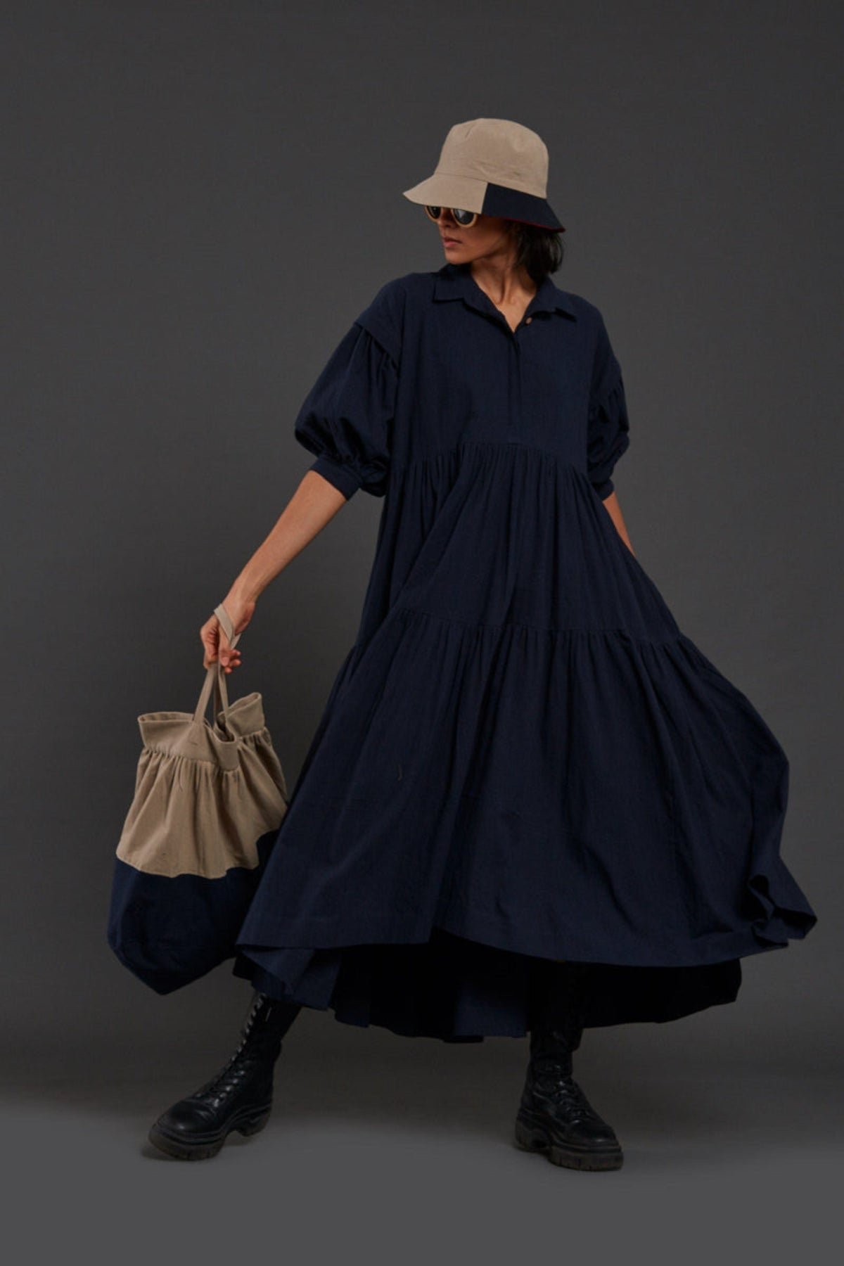 Blue Tiered Shirt Dress