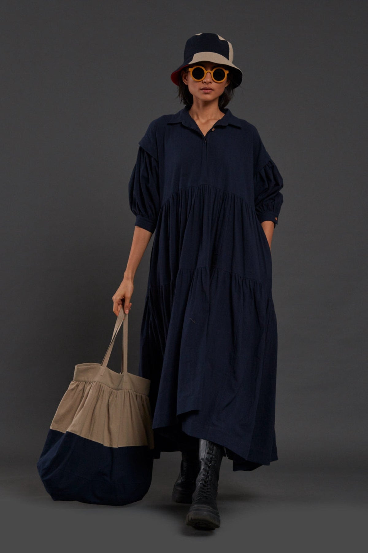 Blue Tiered Shirt Dress