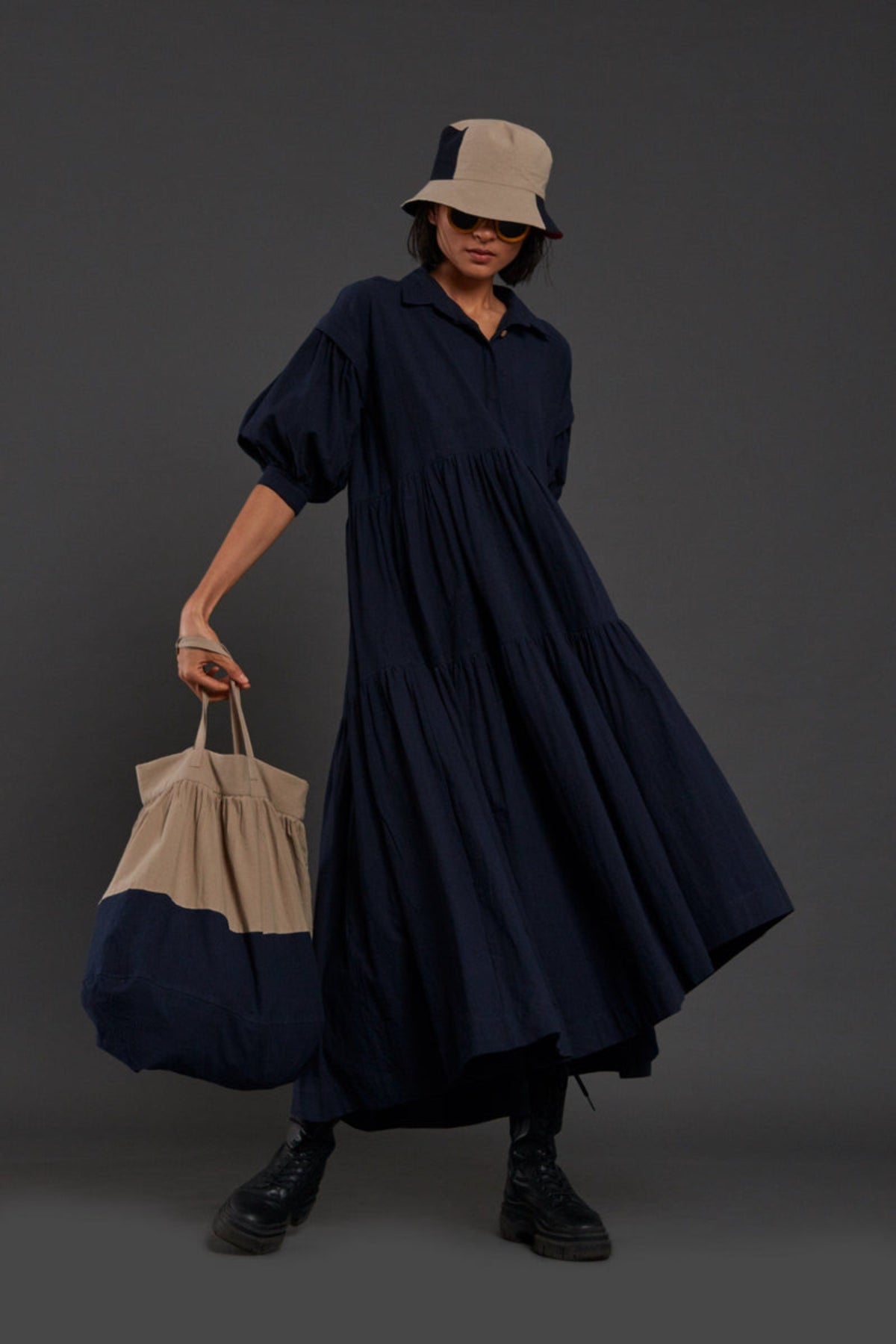 Blue Tiered Shirt Dress