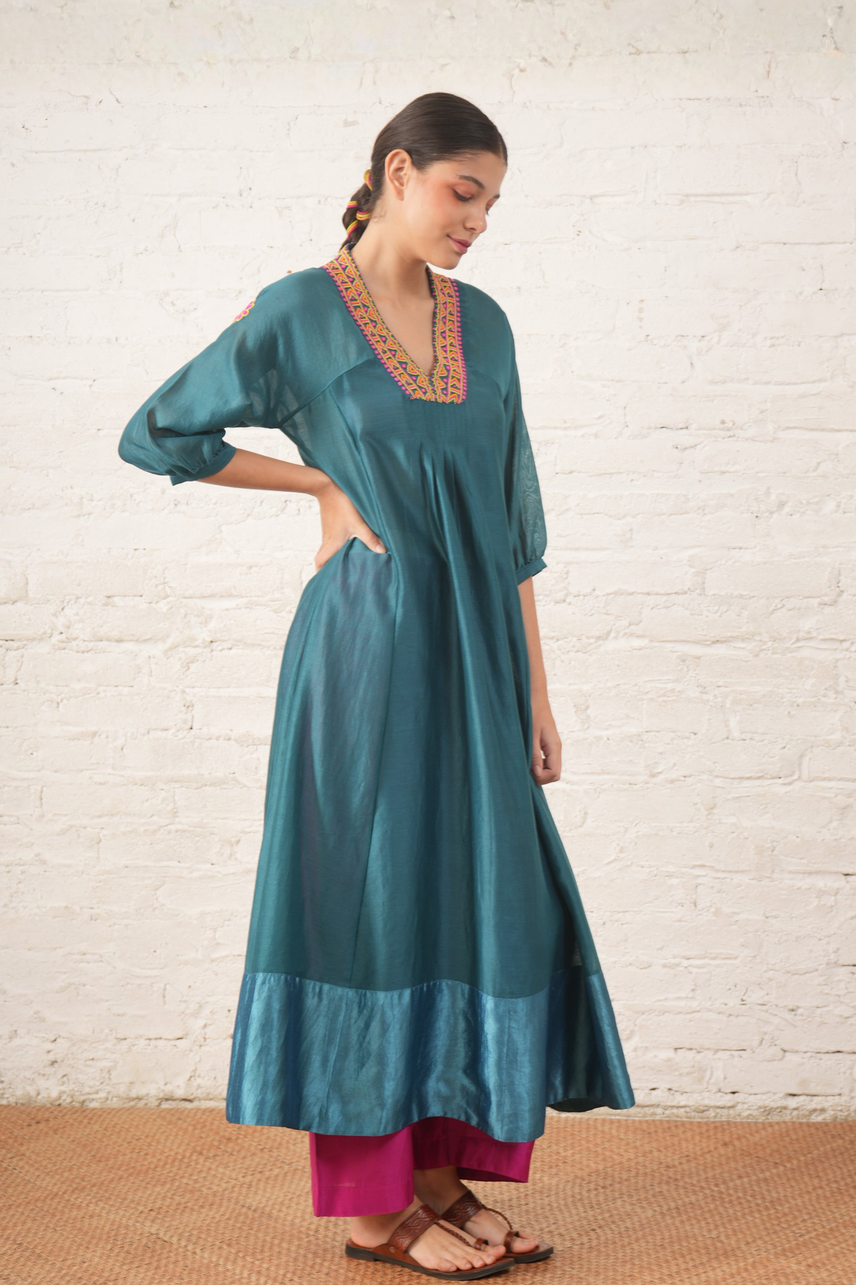 Teal Motif Tunic Set