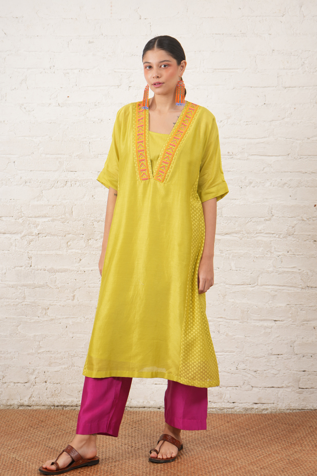 Lime Fuschia Kurta Set